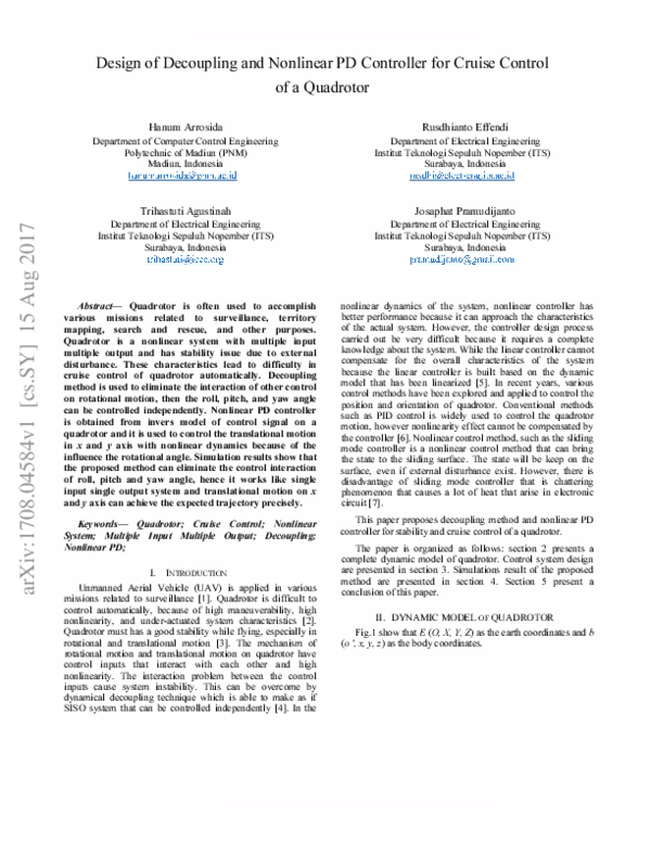 (PDF) Design of decoupling and nonlinear PD controller for cruise ...