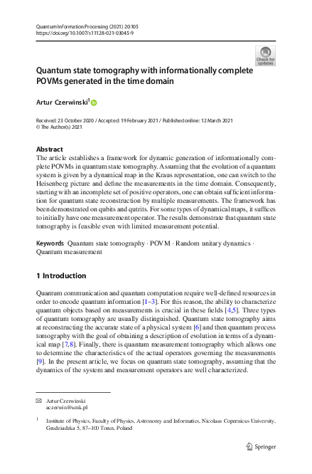 (PDF) Quantum state tomography with informationally complete POVMs ...