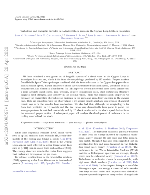 (PDF) Turbulence and Energetic Particles in Radiative Shock Waves in ...