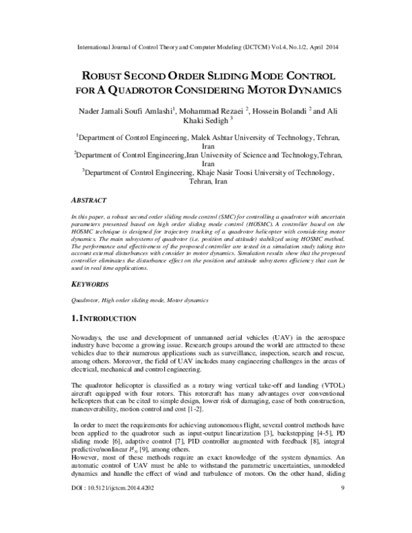 (PDF) Robust Second Order Sliding Mode Control for A Quadrotor ...