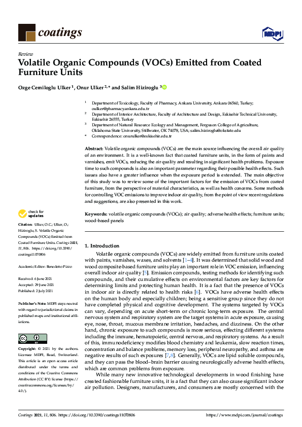 (PDF) Volatile Organic Compounds (VOCs) Emitted from Coated Furniture