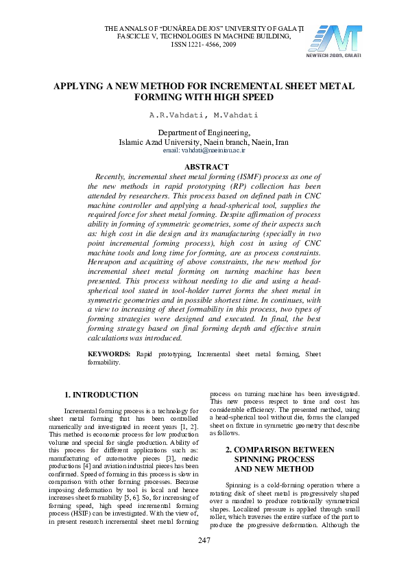 (PDF) Applying a New Method for Incremental Sheet Metal Forming with ...
