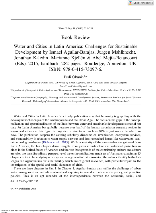 (PDF) Water and Cities in Latin America: Challenges for Sustainable ...