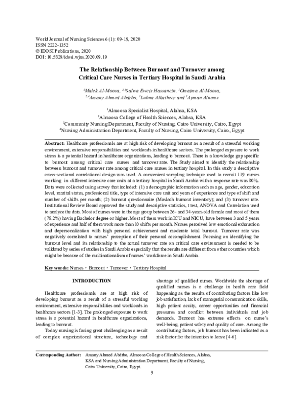 (PDF) The Relationship Between Burnout and Turnover among Critical Care ...