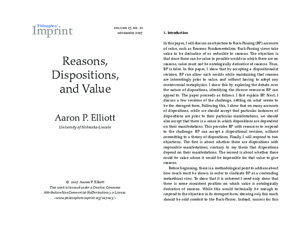 (PDF) Reasons, Dispositions, and Value
