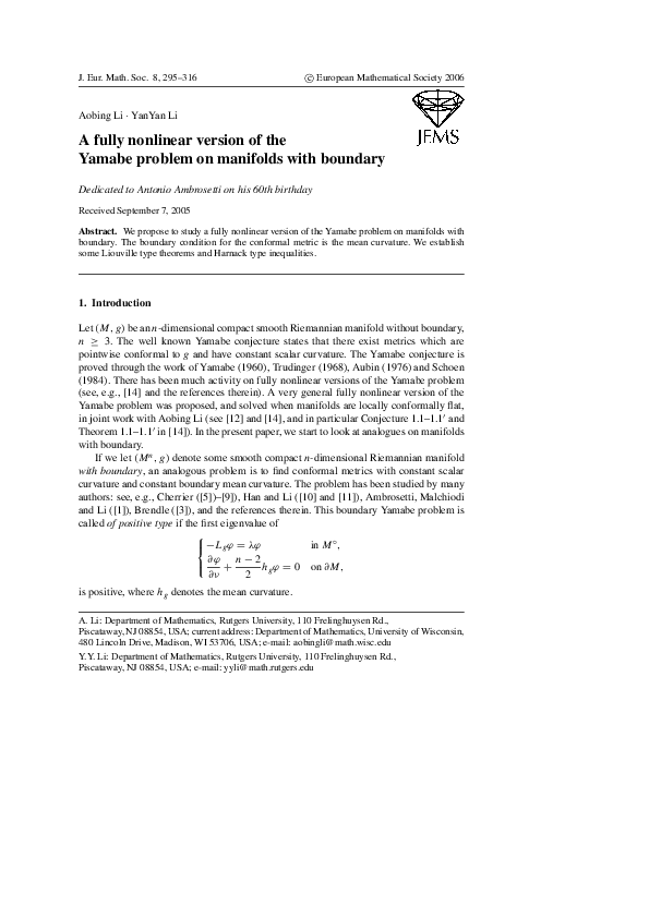 (PDF) A fully nonlinear version of the Yamabe problem on manifolds with ...