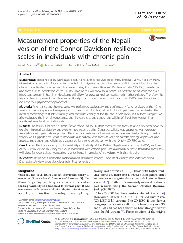 (PDF) Measurement properties of the Nepali version of the Connor ...