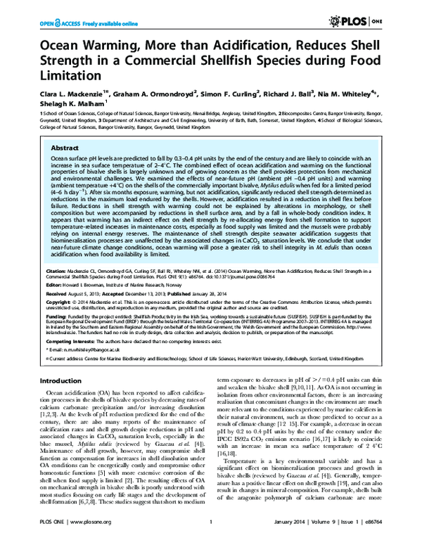(PDF) Ocean warming, more than acidification, reduces shell strength in ...