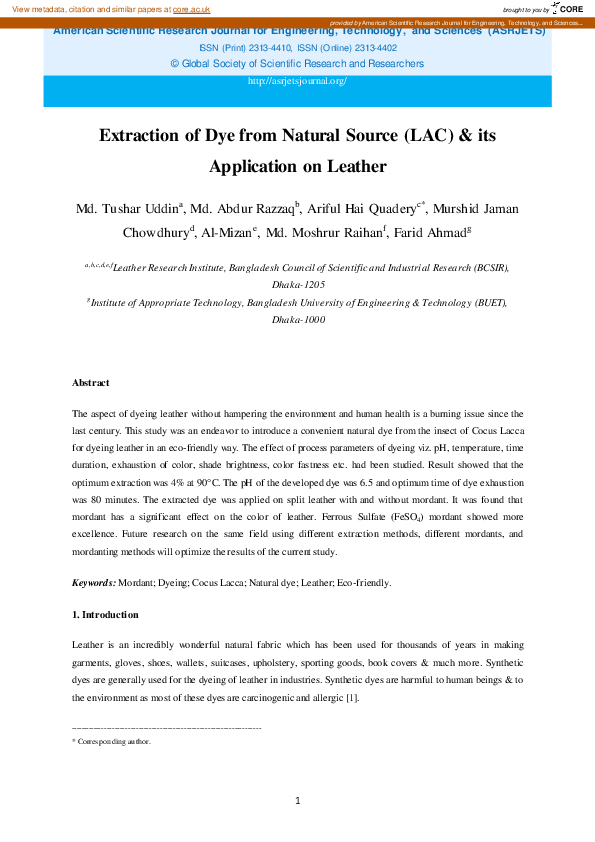 (PDF) Extraction of Dye from Natural Source (LAC) & its Application on ...