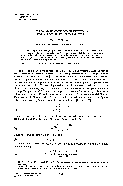 (PDF) Approximate confidence intervals for a robust scale parameter