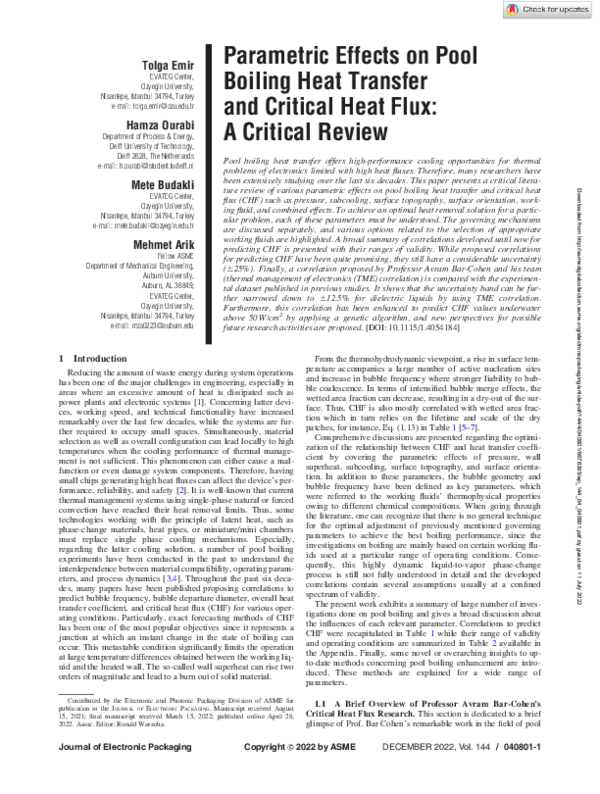 (PDF) Parametric Effects on Pool Boiling Heat Transfer and Critical ...