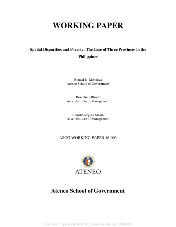 (PDF) Spatial Disparities and Poverty: The Case of Three Provinces in ...