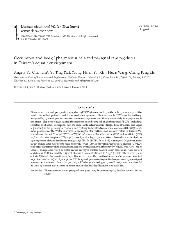 (PDF) Occurrence and fate of pharmaceuticals and personal care products ...