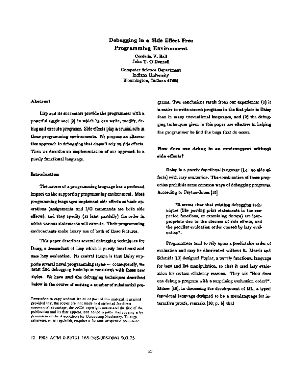 (PDF) Debugging in a side effect free programming environment