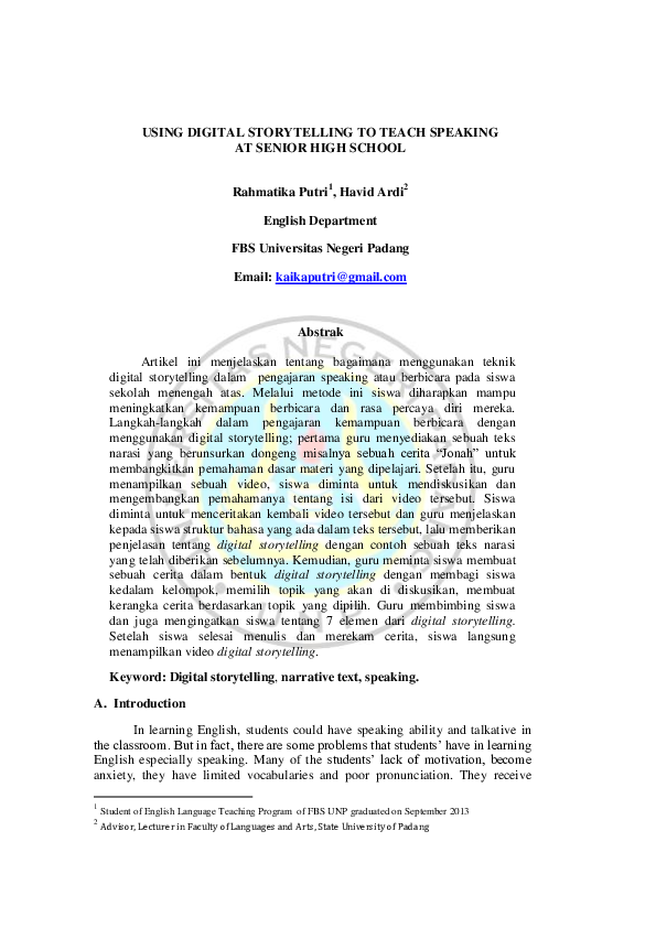 (PDF) Using Digital Storytelling to Teach Speaking at Senior High School