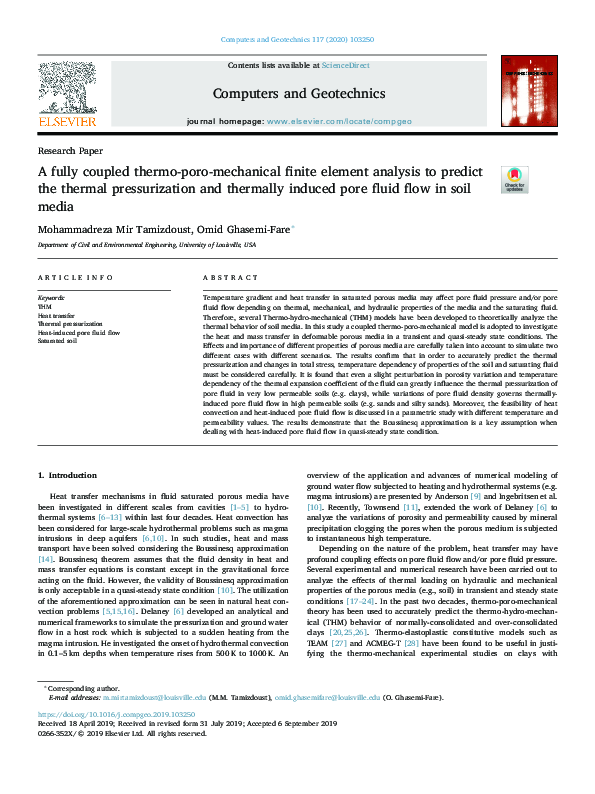 (PDF) A fully coupled thermo-poro-mechanical finite element analysis to ...