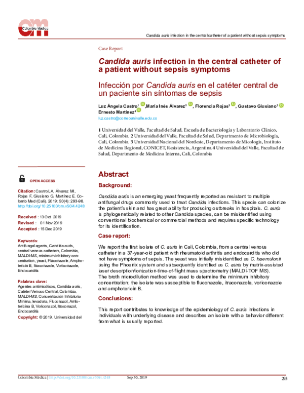 (PDF) Candida auris infection in the central catheter of a patient ...