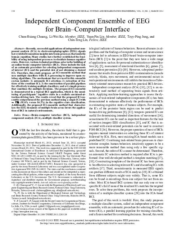 (PDF) Independent Component Ensemble of EEG for Brain–Computer Interface