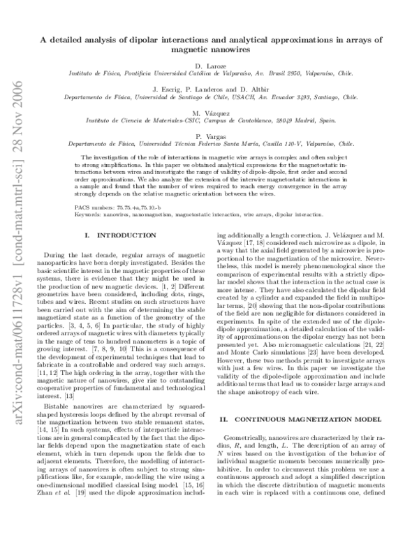 (PDF) A detailed analysis of dipolar interactions and analytical ...