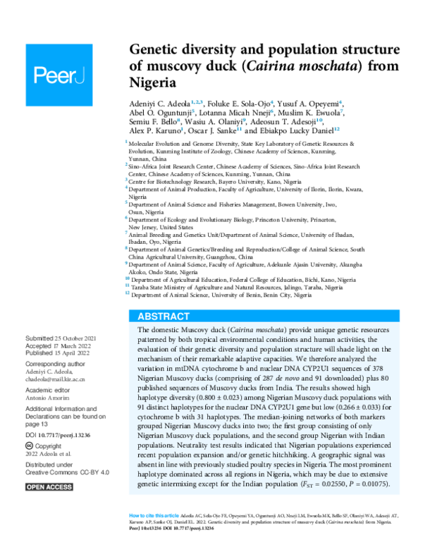 (PDF) Genetic diversity and population structure of muscovy duck ...