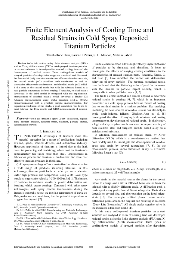 (PDF) Finite Element Analysis Of Cooling Time And Residual Strains In ...