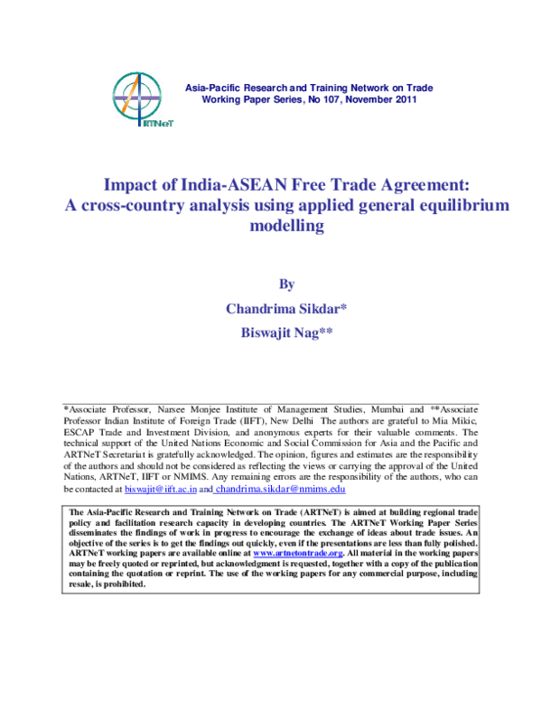 (PDF) Impact of India-ASEAN Free Trade Agreement: A cross-country ...