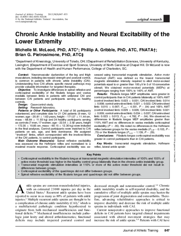 (PDF) Chronic Ankle Instability and Neural Excitability of the Lower ...