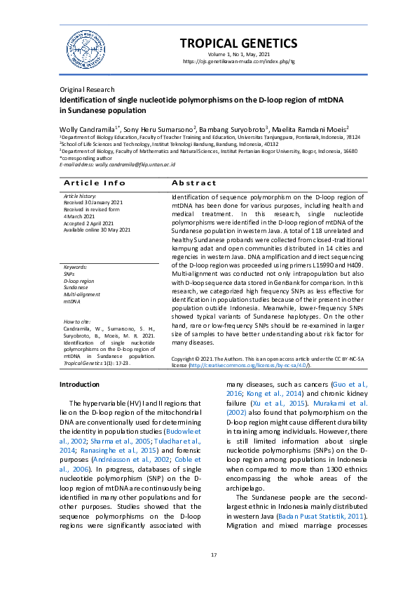 (PDF) Identification of single nucleotide polymorphisms on the D-loop ...