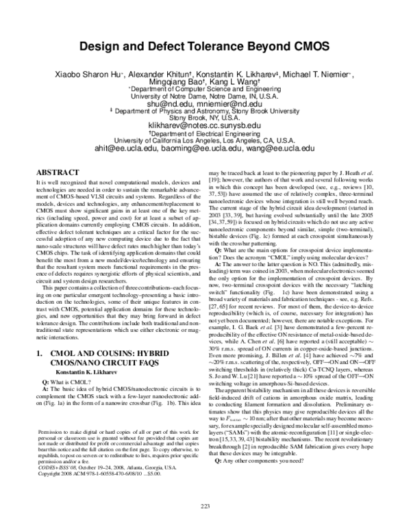 (PDF) Design and defect tolerance beyond CMOS