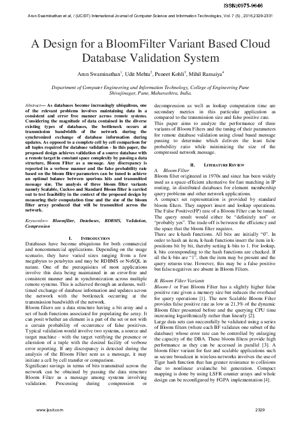 (PDF) A Design for a BloomFilter Variant Based Cloud Database ...