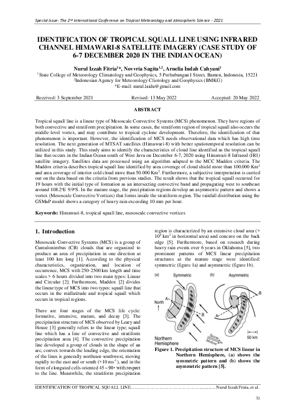 (PDF) Identification of Tropical Squall Line Using Infrared Channel ...