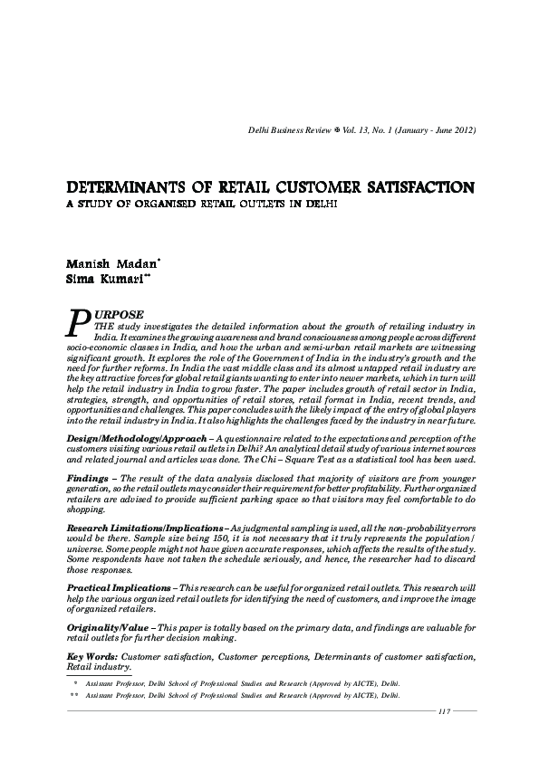(PDF) Determinants of Retail Customer Satisfaction: A Study of ...