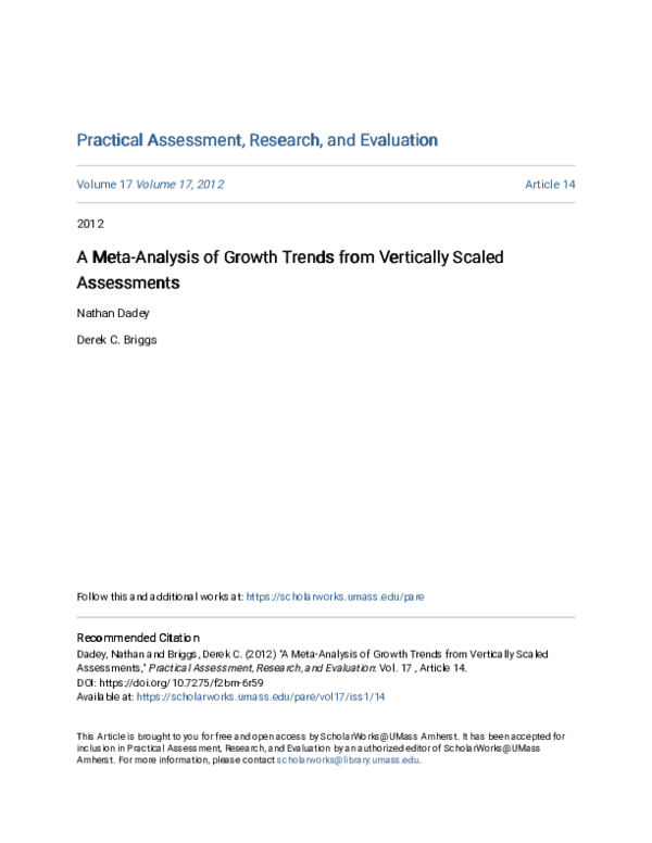(PDF) A Meta-Analysis of Growth Trends from Vertically Scaled Assessments