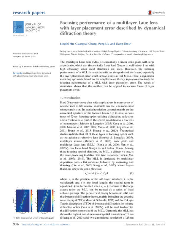 (PDF) Focusing performance of a multilayer Laue lens with layer ...