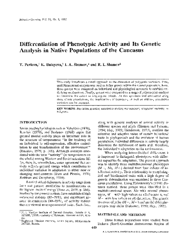 (PDF) Differentiation of phenotypic activity and its genetic analysis ...