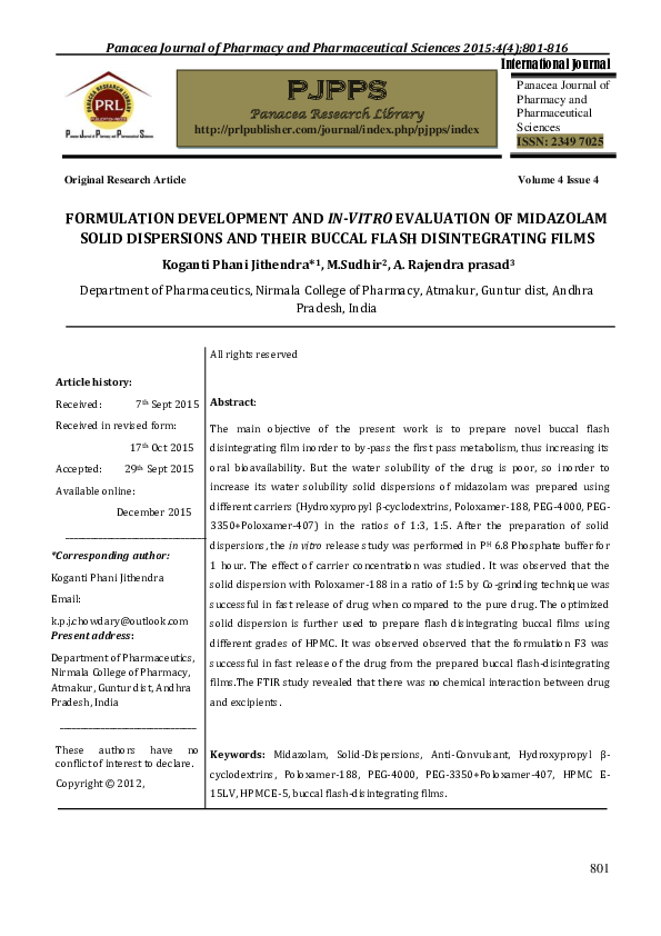 (PDF) Formulation Development and In-Vitro Evaluation of Midazolam ...