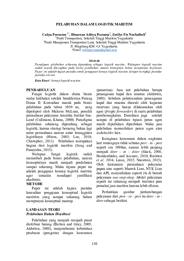 Pdf Pelabuhan Dalam Logistik Maritim