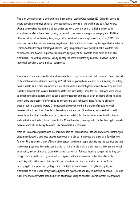 (PDF) The Costs of Unemployment in Zimbabwe