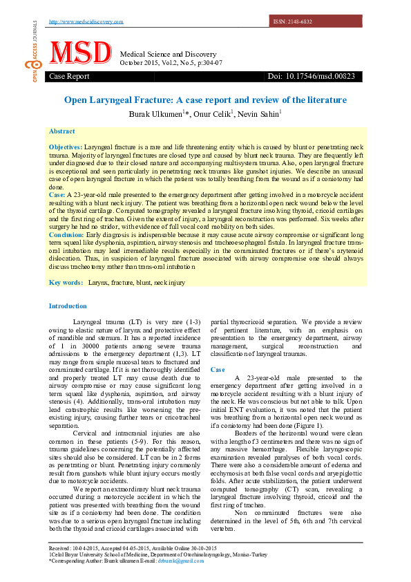 Laryngeal Fracture Pdf : Management of Laryngeal Trauma – PRLCE