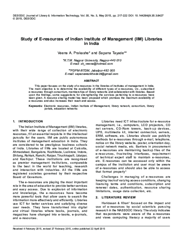 (PDF) Study of E-resources of Indian Institute of Management (IIM ...