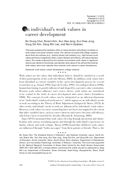 (PDF) An individual's work values in career development