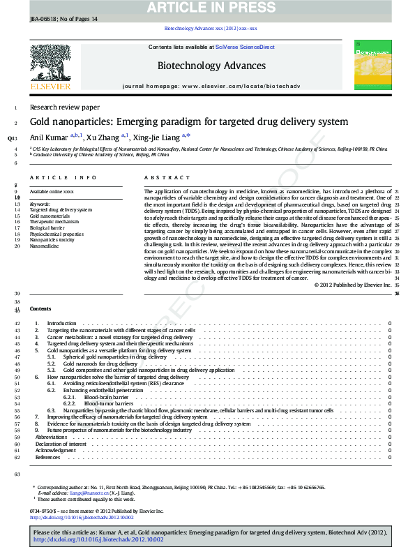 (PDF) Gold nanoparticles: Emerging paradigm for targeted drug delivery ...