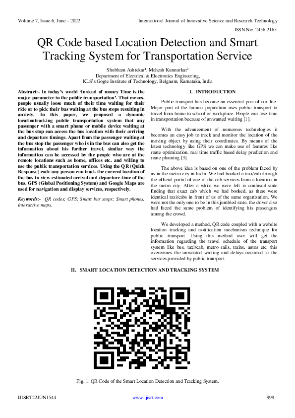 (PDF) QR Code based Location Detection and Smart Tracking System for ...