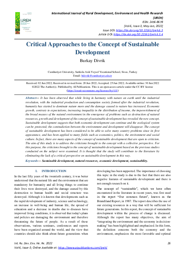  pdf critical approaches to the concept of sustainable development