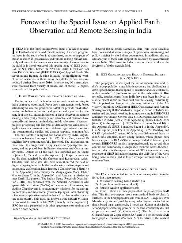 (PDF) Foreword to the Special Issue on Applied Earth Observation and ...
