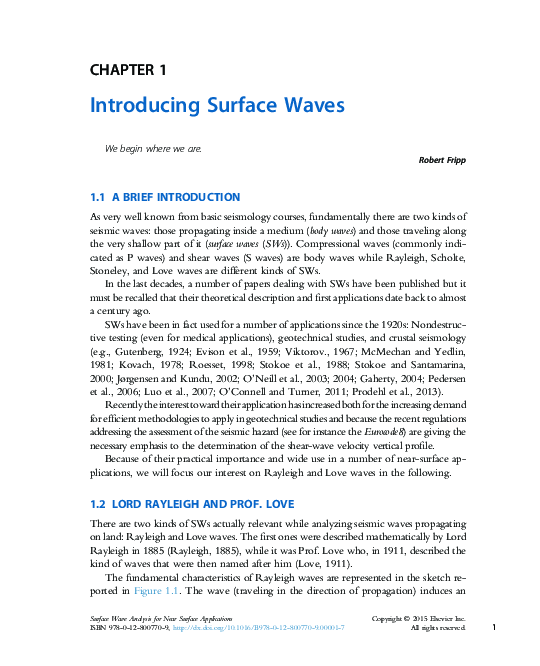 (PDF) Surface Wave Analysis for Near Surface Applications