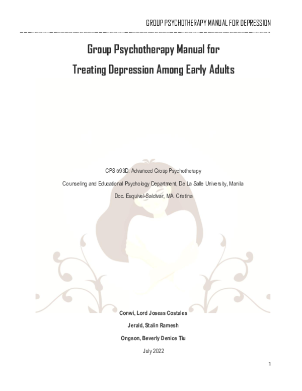 (PDF) Group Psychotherapy Manual for Treating Depression Among Early Adults