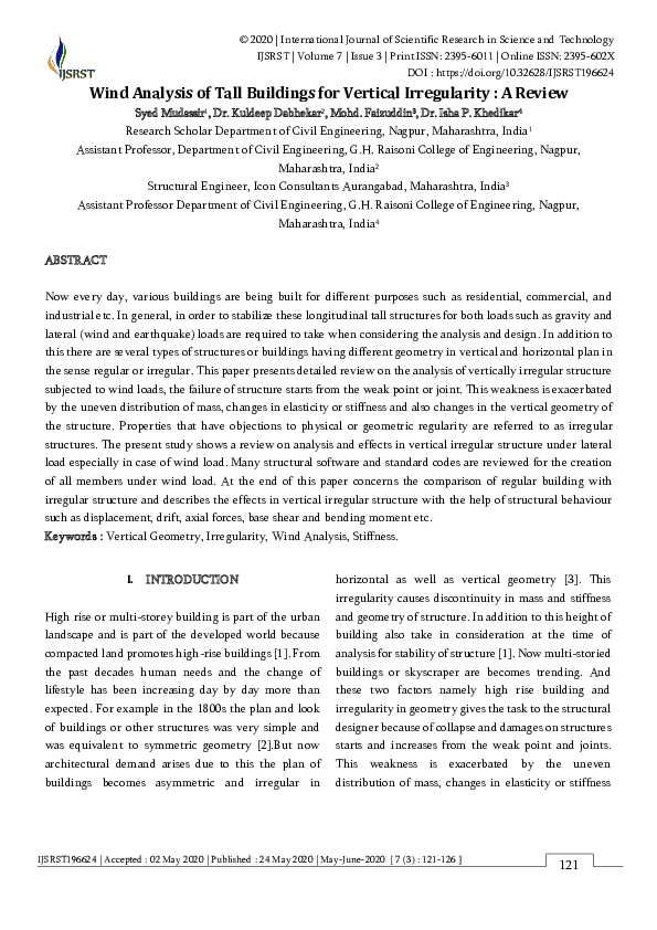 (PDF) Wind Analysis of Tall Buildings for Vertical Irregularity : A Review