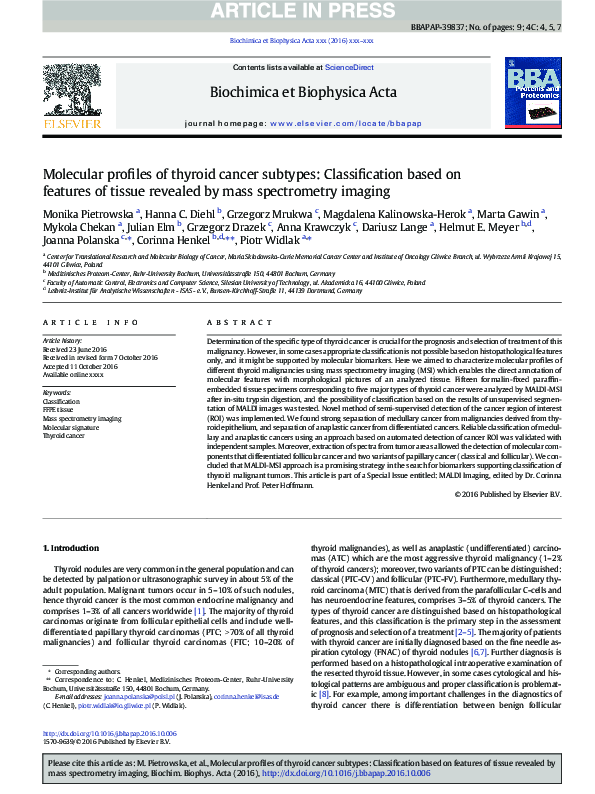 (PDF) Molecular profiles of thyroid cancer subtypes: Classification ...