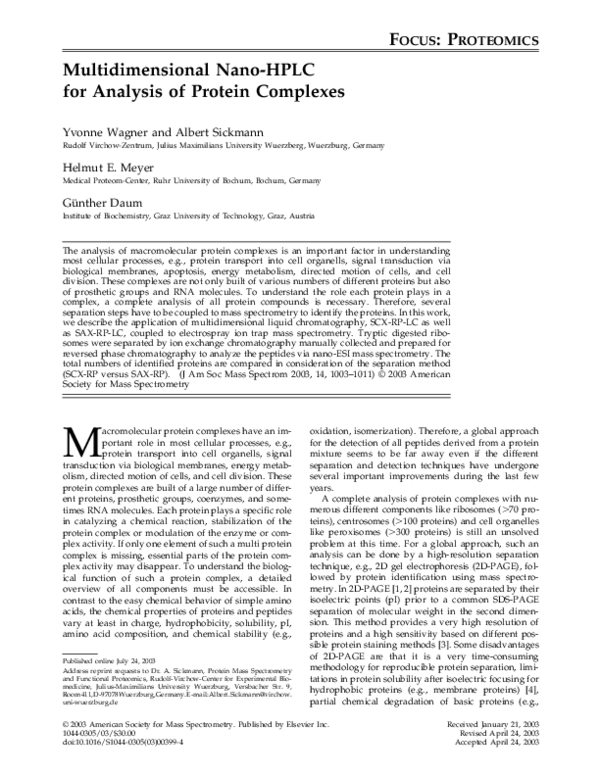 (PDF) Multidimensional nano-HPLC for analysis of protein complexes